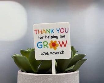 Thank You for Helping Me Grow Plant Tag | Rainbow Flower Teacher Gift | Personalized Succulent Stake