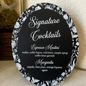 Placa de bar oval, Placa de bar floral para casamento, Placa de bar de casamento personalizada de 8" x 10", Placa de coquetel floral, Placa de casamento Chinoiserie