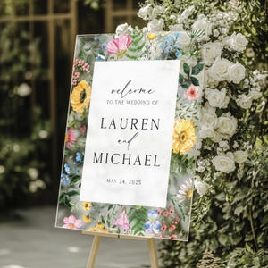 Personalisierte Wildblumen Acryl Hochzeit Willkommensschild - Individuelle Blumenschilder für Frühling & Garten Hochzeiten