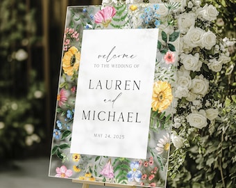 Personalized Wildflower Acrylic Wedding Welcome Sign – Custom Floral Signage for Spring & Garden Weddings
