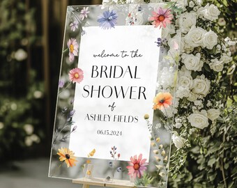 Möhippa med vildblommor i akryl, välkomstskylt för brudduschen i akryl, välkomstskylt för brudduschen, välkomstskylt för brudduschen med blommönster