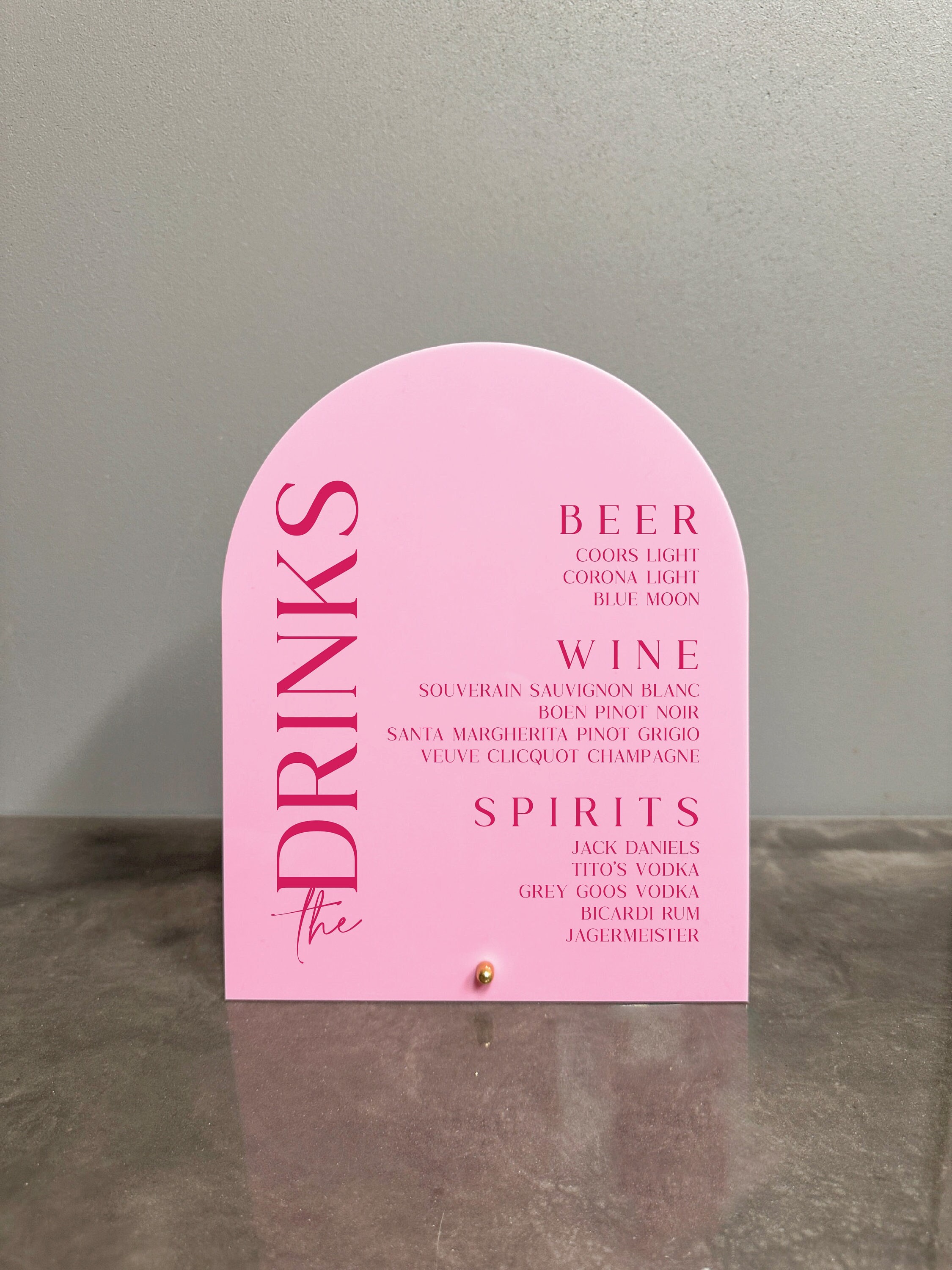 The drinks acrylic bar sign, The drinks sign, Pink bar menu, Pink bar sign,  The drinks, Bar menu acrylic sign, Pink drinks sign, Pink menu