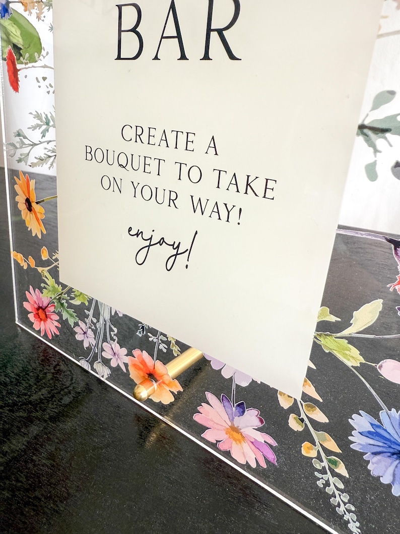 Acrylic bloom bar sign, Flower bar sign, Wildflower bridal shower sign, Bridal shower favors sign, Wildflower sign, Bloom bar image 3