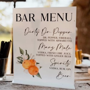 Orange Blossom Acrylic Bar Menu | Custom Bar Menu | Orange Blossom Bar Menu | Citrus Bar Menu | Acrylic Bar Menu | Bar Menu Acrylic