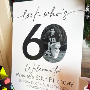 Akrylskylt för 60-årsfest, välkomstskylt för 60-årsfest, välkomstskylt med foto, välkomstskylt med foto för 60-årsfest