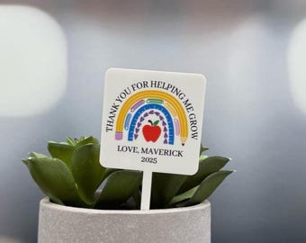 Thank You for Helping Me Grow Rainbow Tag | Teacher Appreciation Gift | Succulent Stake Personalized