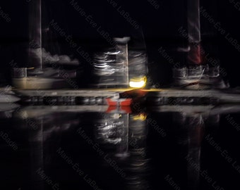 Original numbered photograph, boats in a marina in the abstract night, Marie-Ève LaBadie, decoration