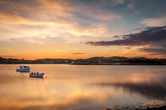 Art Deco Photography Two Small Boats On Water In The Summer Sunrise Rooted Marie Eve Labadie