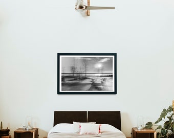 Original numbered photograph, abstract morning winter landscape, swing by the water, Marie-Ève LaBadie, decoration