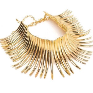 Gold Spiked Choker, Gold Tusk Choker, Gold Layered Chokers, Wide Neck Choker, image 5