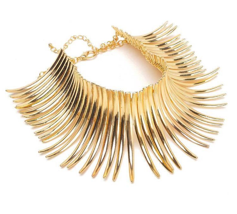 Gold Spiked Choker, Gold Tusk Choker, Gold Layered Chokers, Wide Neck Choker, image 5