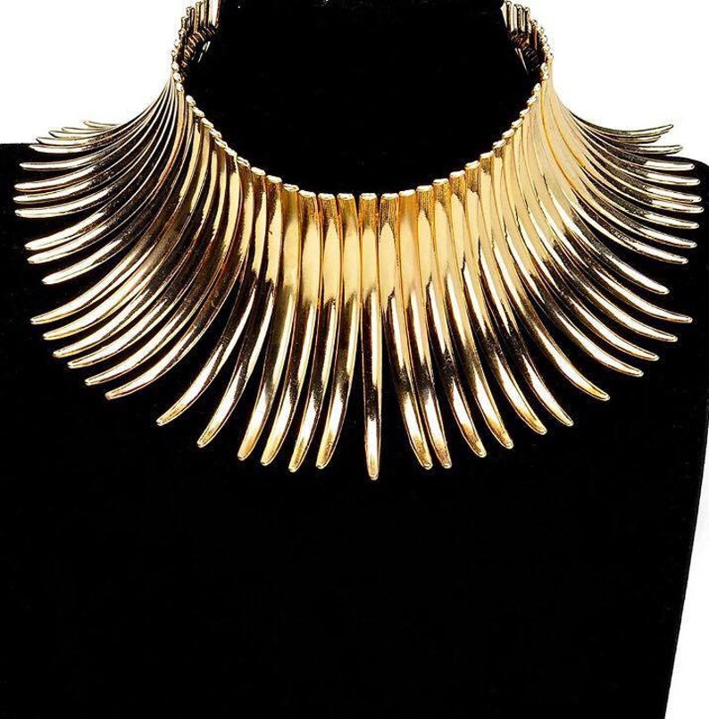 Gold Spiked Choker, Gold Tusk Choker, Gold Layered Chokers, Wide Neck Choker, image 2