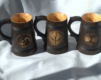 Set  of 6 Wooden Beer Mug  0.6L (20,3 us fl oz) Beer Stein Beer tankard Groomsmen Gift