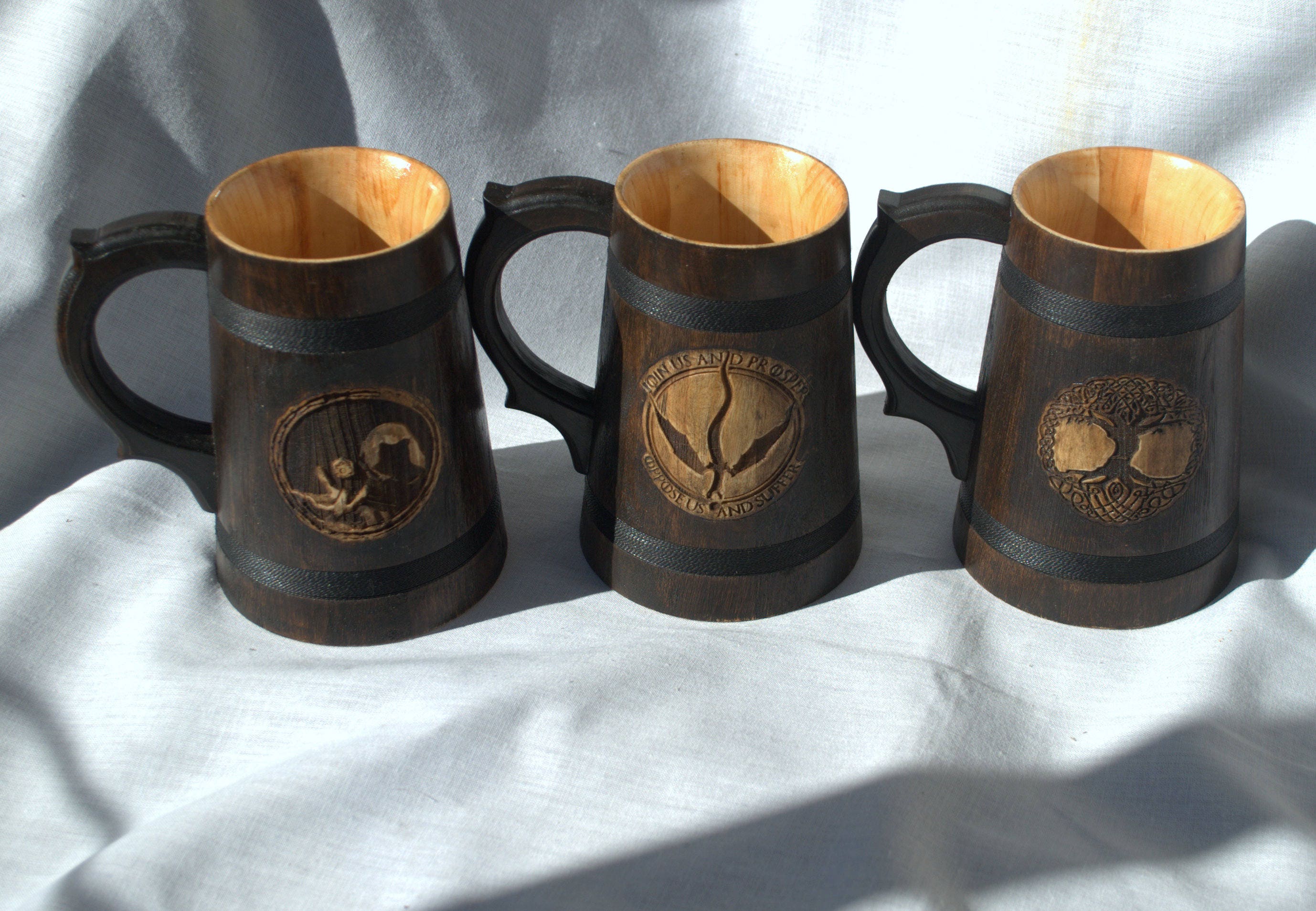 Set  of 6 Wooden Beer Mug  0.6L (20,3 us fl oz) Beer Stein Beer tankard Groomsmen Gift