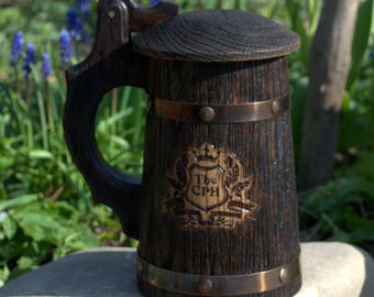 Renaissance festival faire wooden beer mug with lid and metal rings Best Man Gift Personalized Wedding Gift  Custom Mug Personalized mug