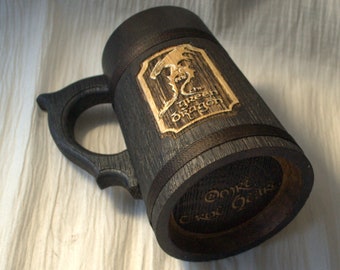 The Green Dragon beer stein Personalized wooden Mug 0.7 l (23oz)  Natural wood Handmade Wedding gift Beer tankard Wooden tankard Custom mug