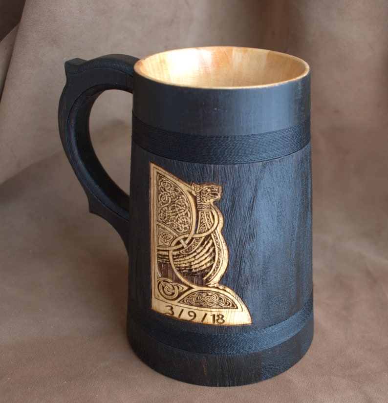 Set Of 9 Wooden Beer Mug 06 L 203oz Gift For Boyfriend Image 0