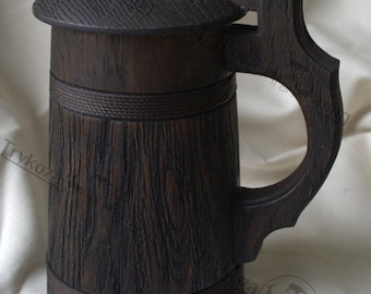Träölmugg med lock 0,7 l (23 oz) Träsejdel Ölsten Gåva till män Gåva till pojkvän Renässansfestivalmugg i trä