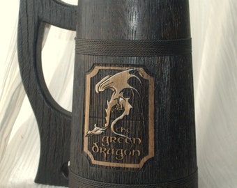 The Green Dragon beer stein Personalized wooden Mug 0.7 l (23oz)  Natural wood Handmade Wedding gift Beer tankard Renaissance Wooden Mugs