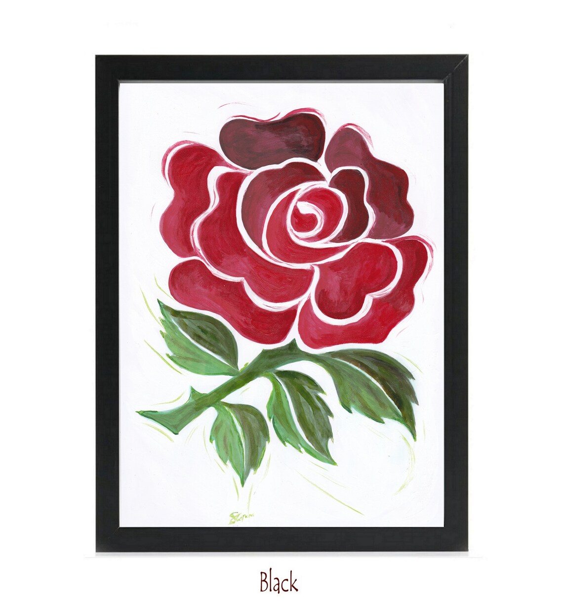 England Rugby Rose Painting A4 Framed Art Work Etsy