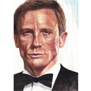 James Bond Original Art - Portrait painting of Daniel Craig as 007
