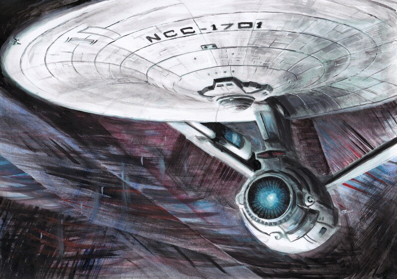 Star Trek painting of the Starship Enterprise A4 artwork Etsy