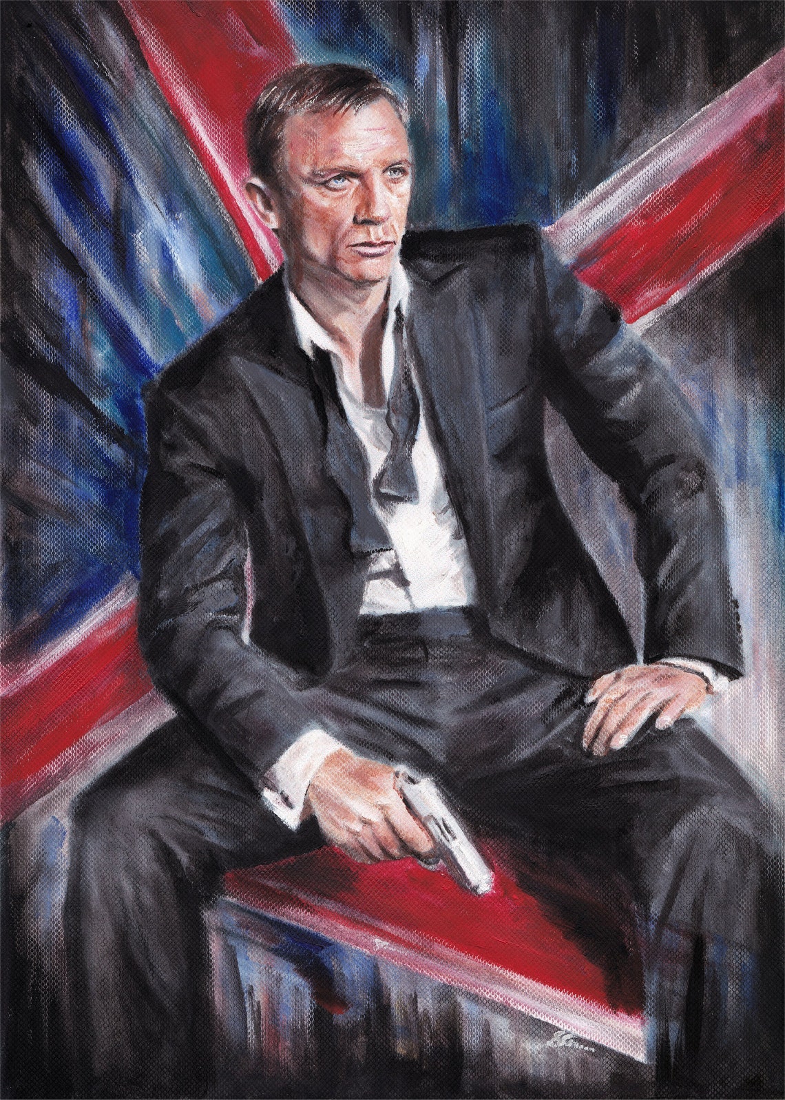 Portrait of Daniel Craig as James Bond 007 Oil Painting A4 | Etsy