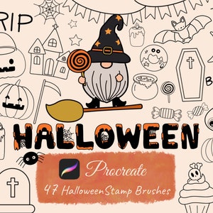 47Cute Halloween Procreate Stamp Brushes,Ghost Stamps, Halloween Stamp Brush, kawaii, Stamp Procreate, DIY Gnome Halloween brush stamps