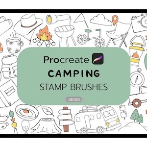 Cute Camping Stamp Procreate, Camping Stamps, Camping Stamp Brush, Camping Brushes, Camping Stamp Procreate, DIY Camping brush stamps