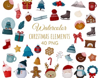 Cute Christmas clipart watercolor, Christmas png files, Christmas png for shirt, Christmas png for sublimation, santa, snowman, reindeer,png