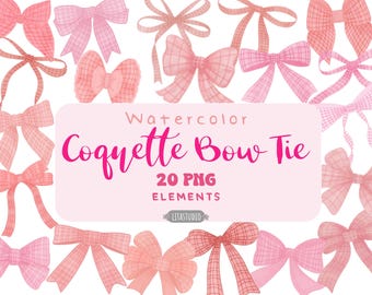 Clipart aquarelle coquette noeud : noeuds écossais, Saint-Valentin PNG (téléchargement numérique)