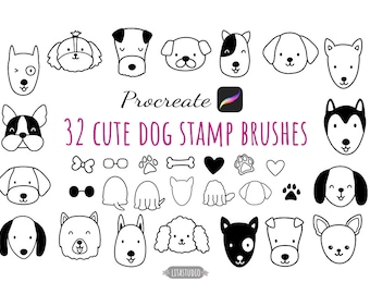 Cute Dog Stamp Brush Set, 32 Dog Face Stamps, DIY Procreate (Digital Download)