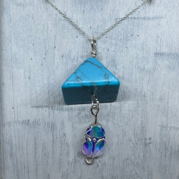 Gemstone pyramid & scarab pendant necklace