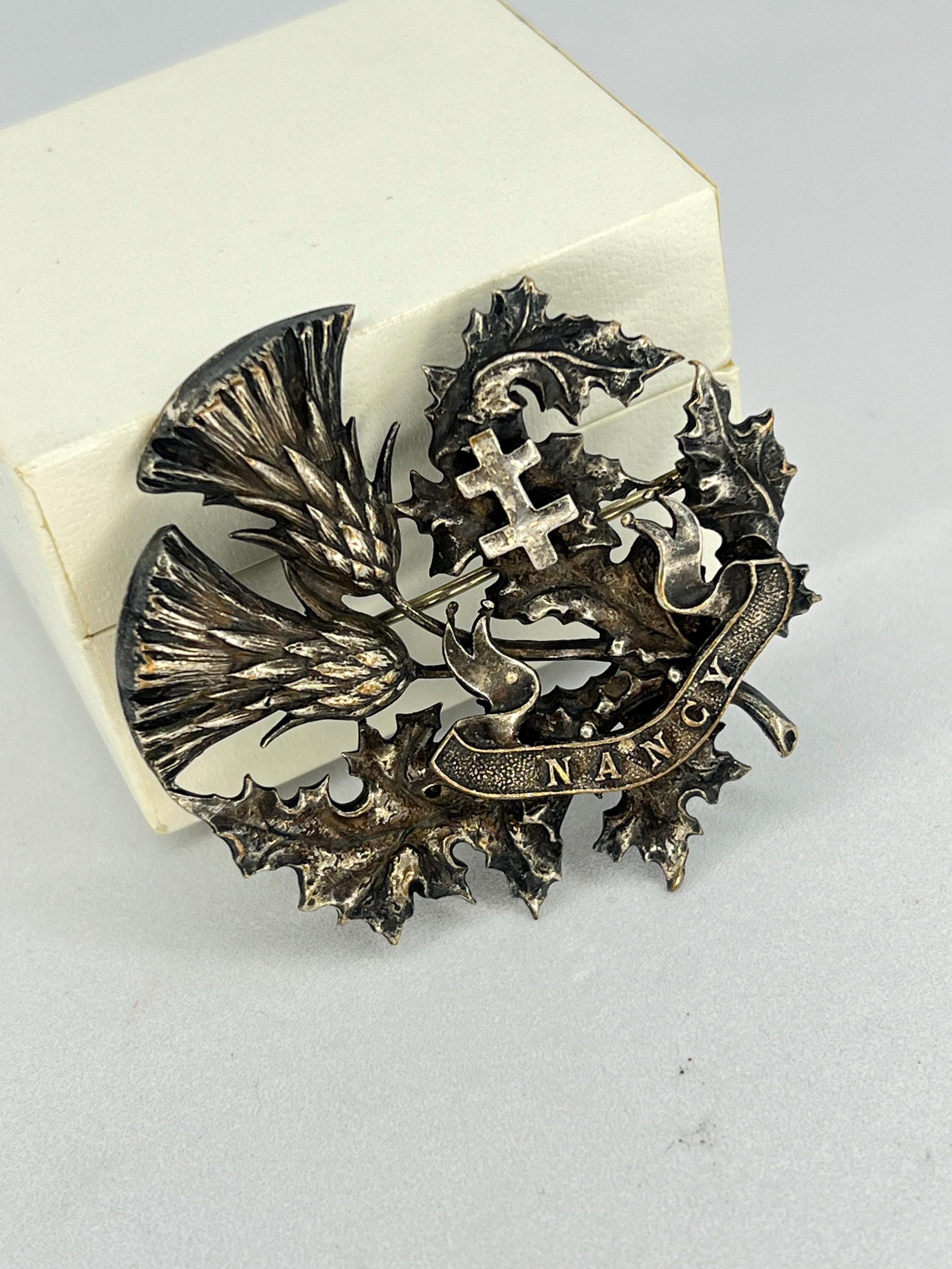 Broche Ancienne - Armoiries Avec Couronne, Aigle Et Croix De Lorraine En Argent - Occasion
