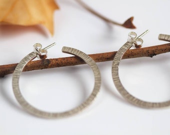 Sterling Silver Hammered Hoop Earrings - Handcrafted Special Silver Hoops, Contemporary Jewelry Gift for Her, Handmade jewelry
