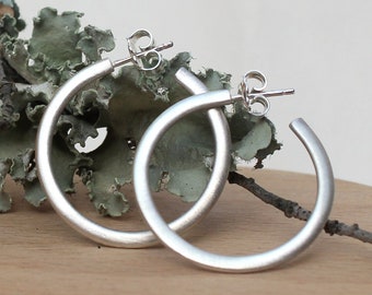 Artisan Crafted Sterling Silver Hoop Earrings - Medium Size Essential Summer Hoops, Women's Jewelry Gift, Handmade Silver Jewelry