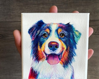 Mini retrato de mascota personalizado: arte canino pintado a mano por encargo, lienzo de 4x4