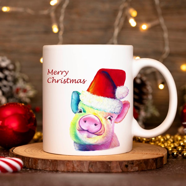 Christmas Piggy Mug, Christmas Mug Gift, Unique Holiday Gifts, Gifts under 25, Long Distance Gift, Gift for Friend, Holiday Mug