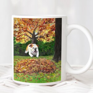 Fall Leaves Pile, Autumn Leaves Bulldog Coffee Mug, Fall Coffee Mug, English Bulldog Coffee Mug