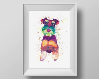 Rainbow Schnauzer Print, Schnauzer Dog, Art Print, Wall Decor, Bathroom Wall Art, Bedroom Wall Art, Poster, Dog Mom Gift, Schnauzer, Dog