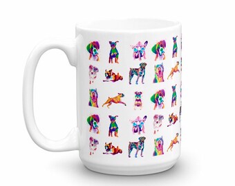 Perro amantes taza de café, perros arco iris, amantes del perro bóxer, regalo de los amantes del perro, tazas de café lindo, taza de cerámica, taza colorida, taza de té