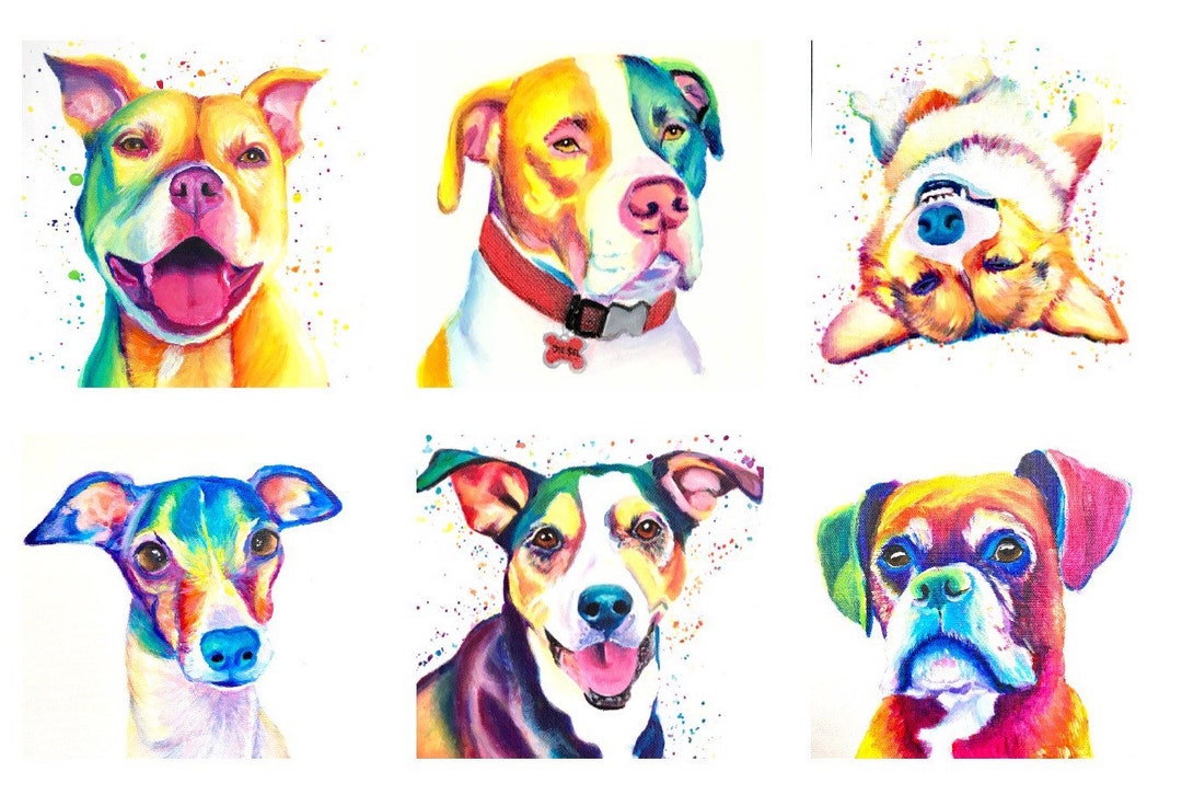 Painting of Your Pet in Rainbow Colors Pop Art Pet Portrait Customized