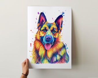 German Shepherd Art Print, German Shepherd Poster Wall Art, German Shepherd Lover Decor, Abstract Pop Art, Cute Dog Art, Art by Nikki Paintz