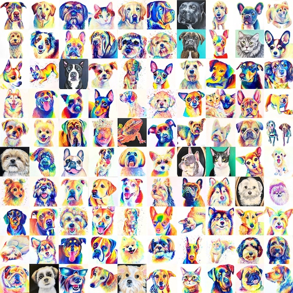 Custom Pet Portrait Color, Dog Painting Commission, Handpainted Artwork from photo, Vibrant Colorful Pet Portrait, Modern Pet Memorial gift