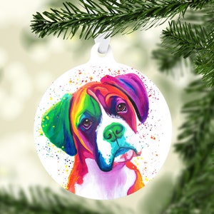 Rainbow Boxer Dog Ornament