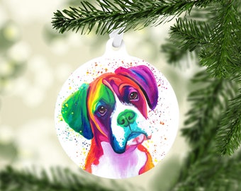 Personalized Multicolor Boxer Dog Ornament, Pet Name Ornament Gift, 2024 Pet Ornaments, Dogs First Christmas Ornament, Rainbow LGBTQAI Color