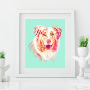 Turquoise Aussie, Australian Shepherd Print, Dog Print, Dog Art, Dog Painting, Australian Shepherd Art, Wall Art, Poster, Art Print, Dog Mom