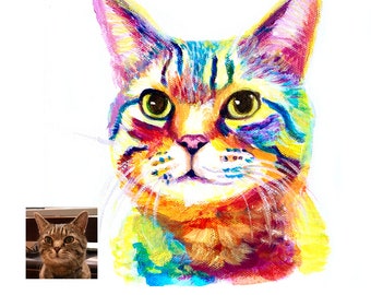 Custom Cat Portrait, Cat Pet Painting, Cat Art, Colorful Pet Portrait, Custom Pet, Painting from Photo, Gift for Cat Mom, Cat Pet Loss