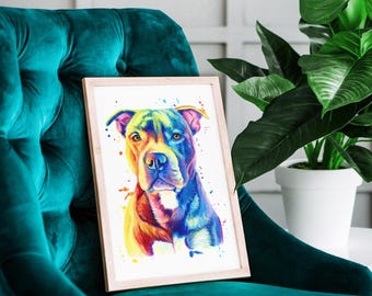 Pitbull Poster Print, Blue Pitbull Staffy Art Print, Pitbull Art Decor, American Staffordshire Terrier, Blue Staffy, Blue Nose, Amstaff Art