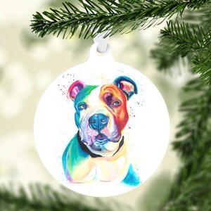 Personalized American Bulldog Christmas Ornament, Personalized Dog Ornament, Pet Holiday, Pet Memorial Decor, Colorful Christmas Ornament